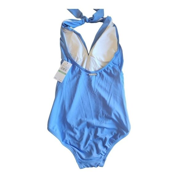 Michael Kors V Twist One Piece Swimsuit Bathing Suit Crew Blue Size 8 - Picture 5 of 7
